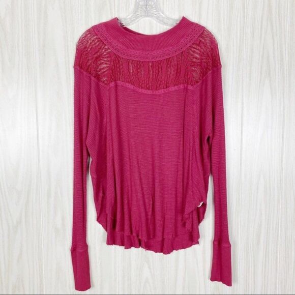 Free People | Pink Spring Valley Lace Thermal Long Sleeve Size XS - Picture 3 of 9